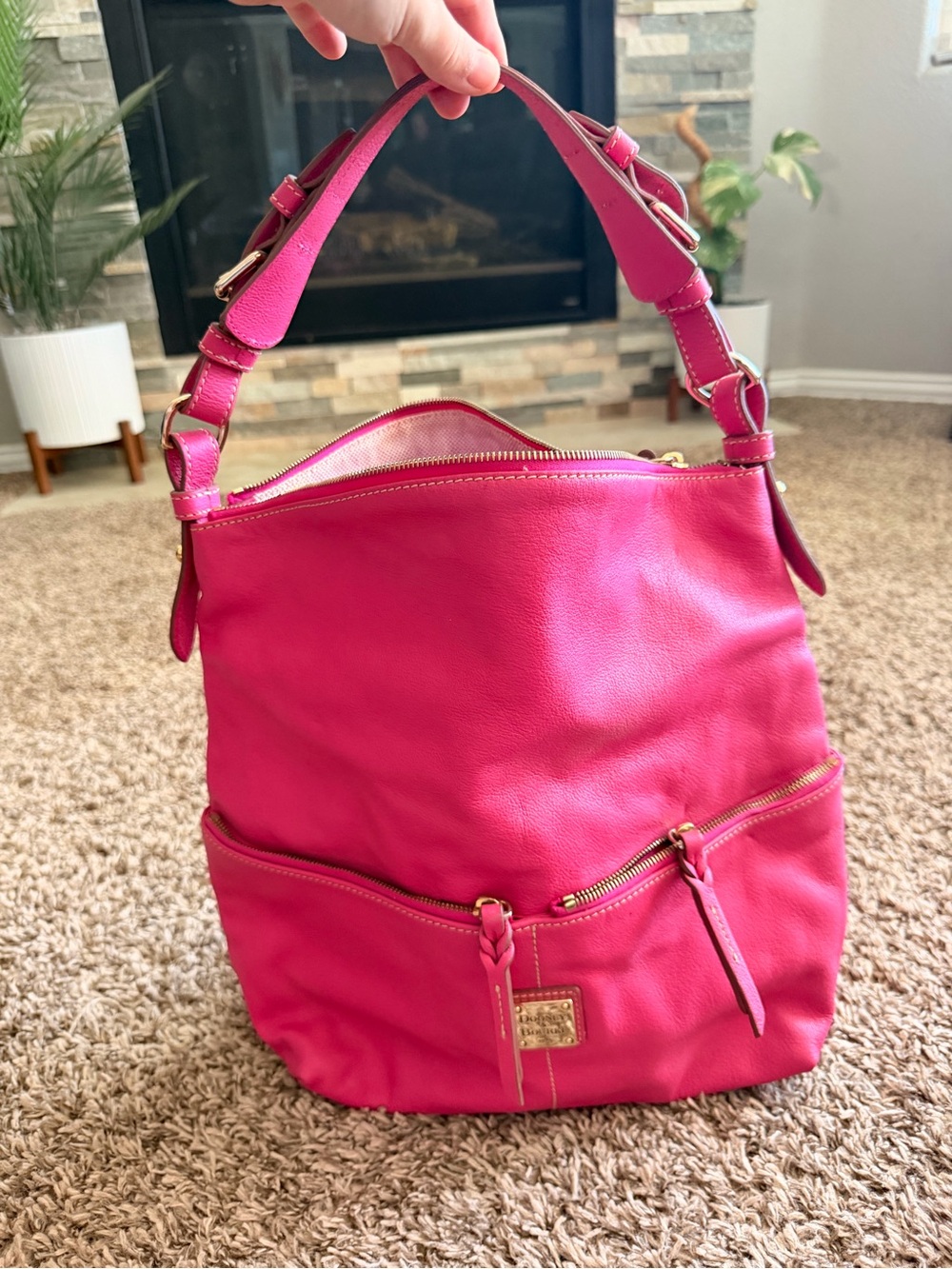 Dooney & Bourke Cesto Hot Pink Leather Drawstring Shoulder Bag